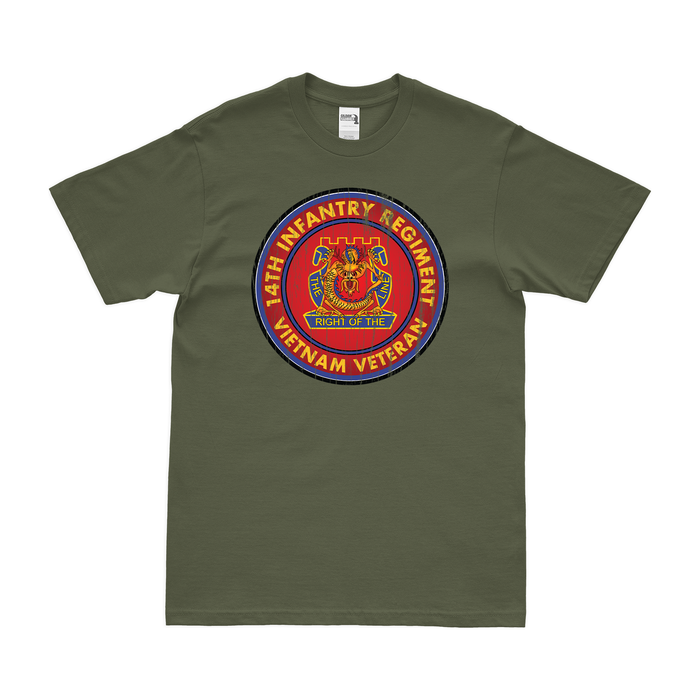 14th Infantry Regiment Vietnam Veteran T-Shirt Tactically Acquired Military Green Distressed Small