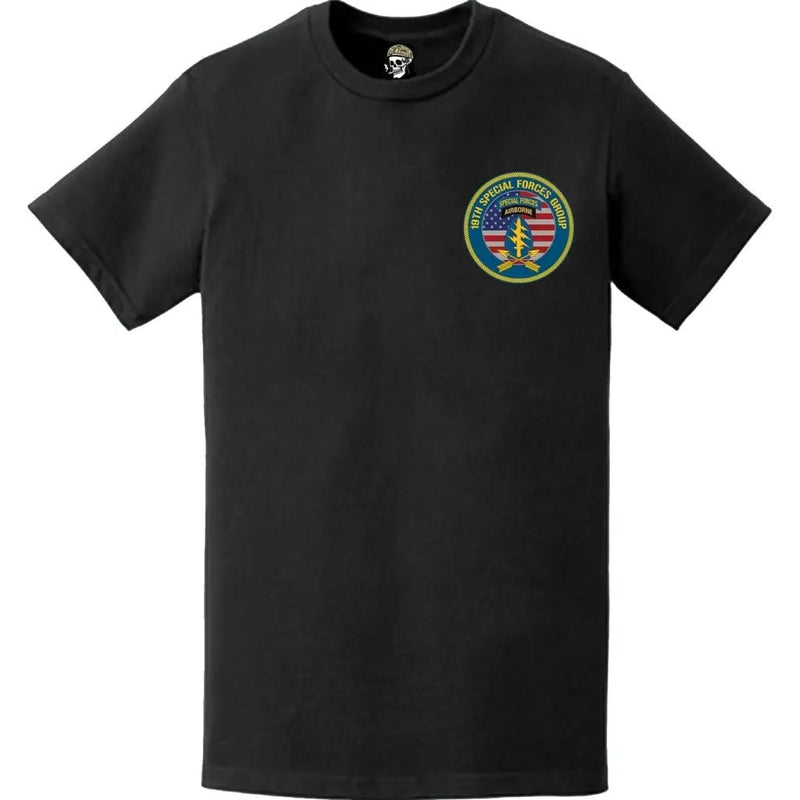 19th SFG Army SF Lightning Tab Crest Left Chest T-Shirt