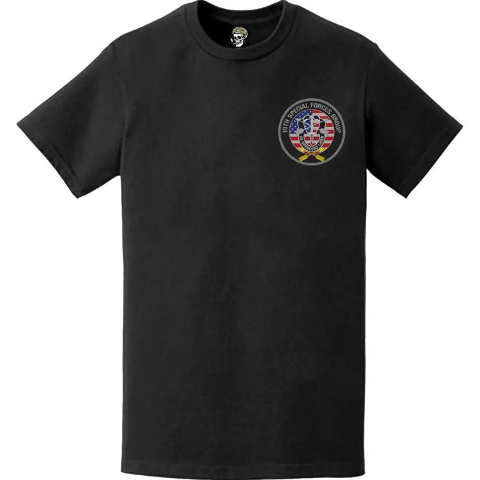 19th SFG Patriotic American Flag Circle Crest Left Chest T-Shirt Tactically Acquired   