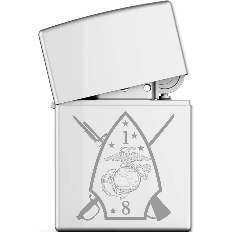 1st Battalion, 8th Marines (1/8) Engraved Zippo Lighter