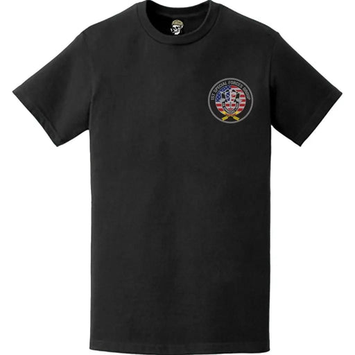 1st Special Forces Airborne American Flag Left Chest T-Shirt Tactically Acquired   