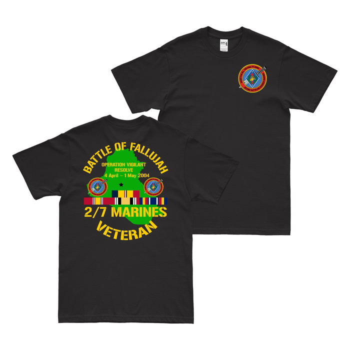 Double-Sided 2/7 Marines First Battle of Fallujah T-Shirt Tactically Acquired Black Small 
