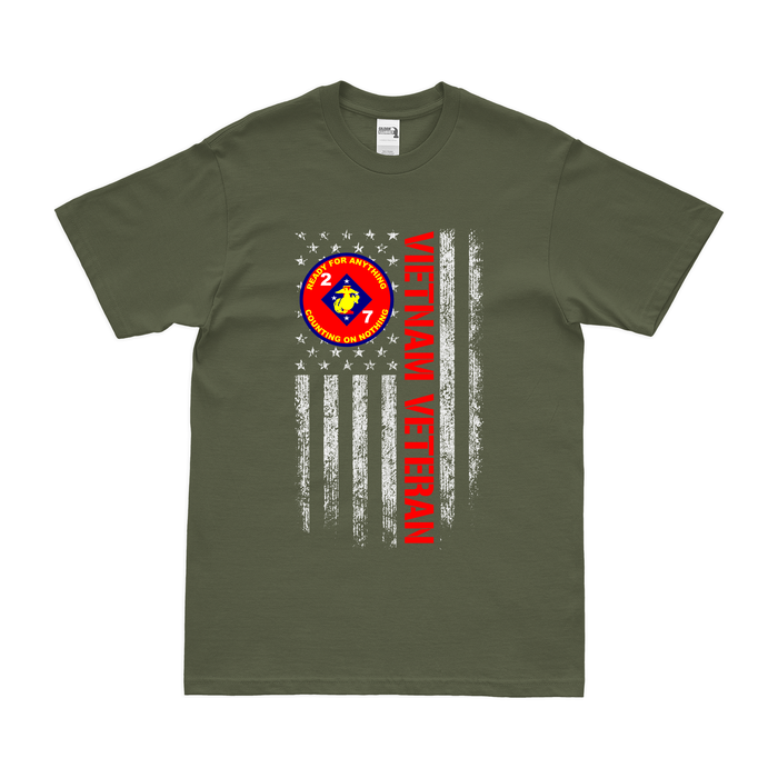 2/7 Marines Vietnam Veteran American Flag T-Shirt Tactically Acquired Military Green Small 
