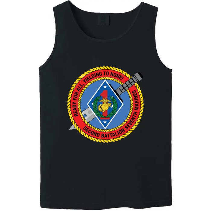 2nd Battalion, 7th Marines (2/7) Unit Logo Emblem Tank Top Tactically Acquired Black Small 