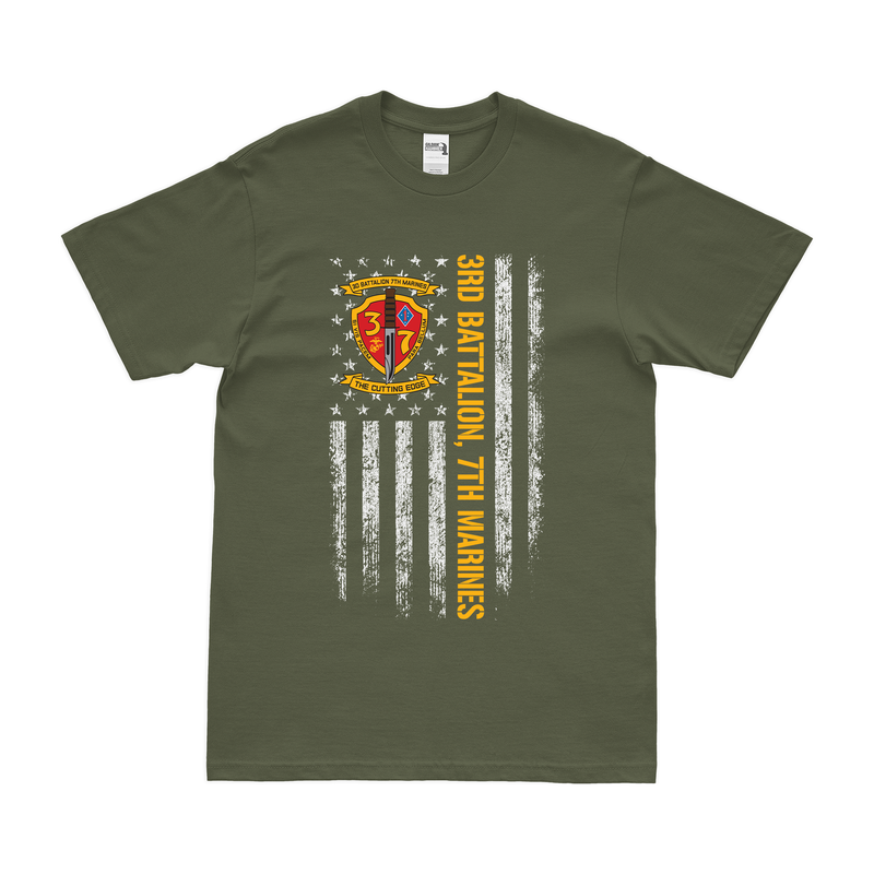 3/7 Marines American Flag Orange Text T-Shirt