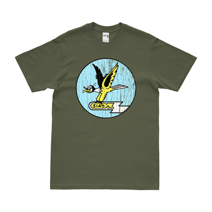 314th Bombardment Squadron Logo T-Shirt Tactically Acquired Military Green Distressed Small