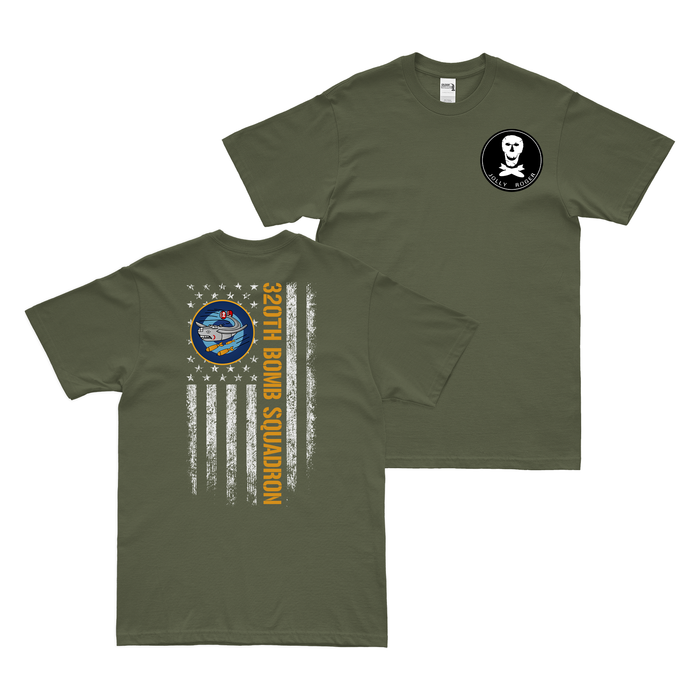 Double-Sided 320th Bomb Squadron American Flag T-Shirt Tactically Acquired Military Green Clean Small