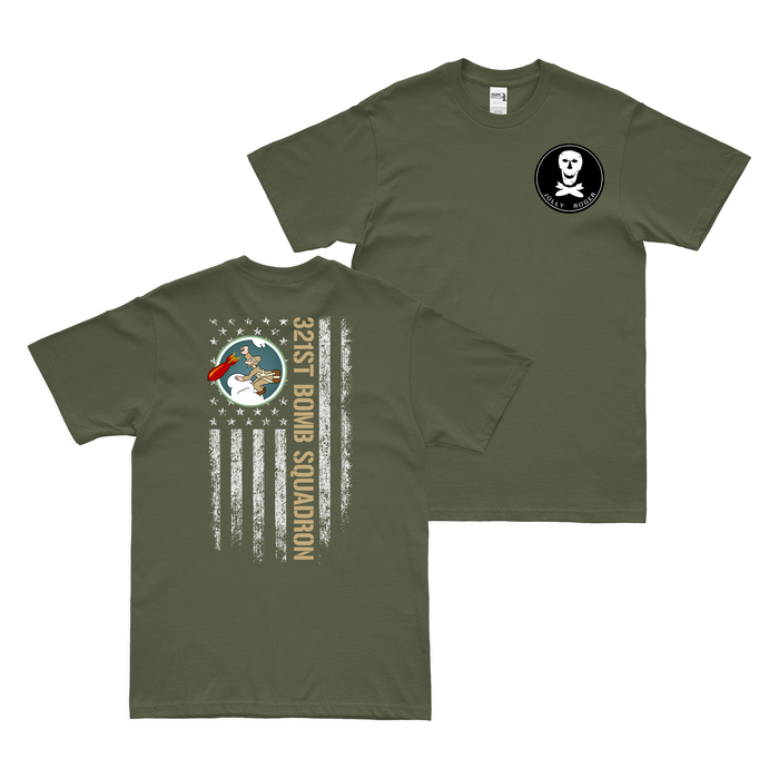 Double-Sided 321st Bomb Squadron American Flag T-Shirt Tactically Acquired Military Green Clean Small