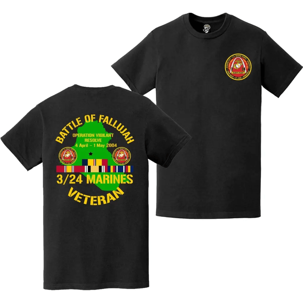 3/24 Marines First Battle of Fallujah (Operation Vigilant Resolve) Double-Sided Veteran T-Shirt Tactically Acquired   
