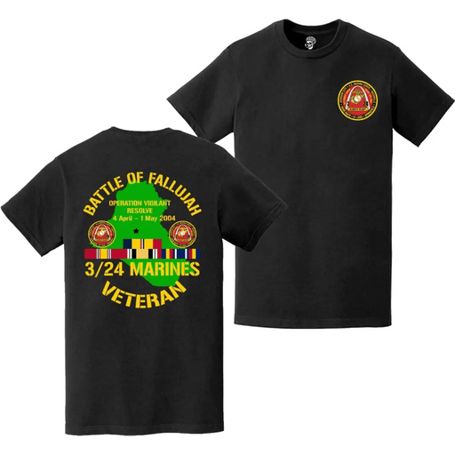 3/24 Marines First Battle of Fallujah (Operation Vigilant Resolve) Double-Sided Veteran T-Shirt Tactically Acquired   