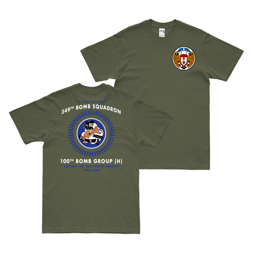 Double-Sided 349th Bomb Squadron Legacy T-Shirt Tactically Acquired Military Green Clean Small