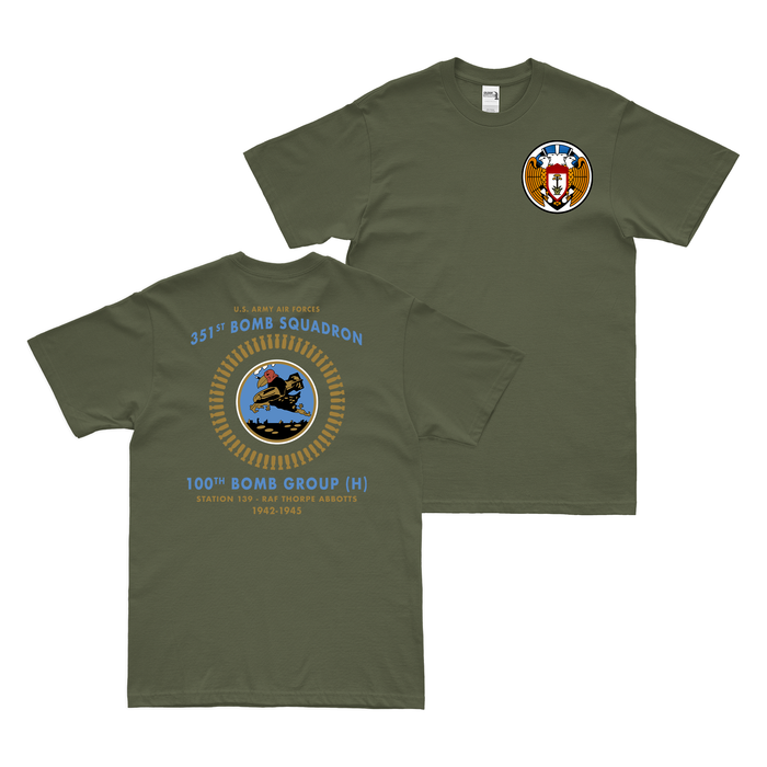 Double-Sided 351st Bomb Squadron Legacy T-Shirt Tactically Acquired Military Green Clean Small