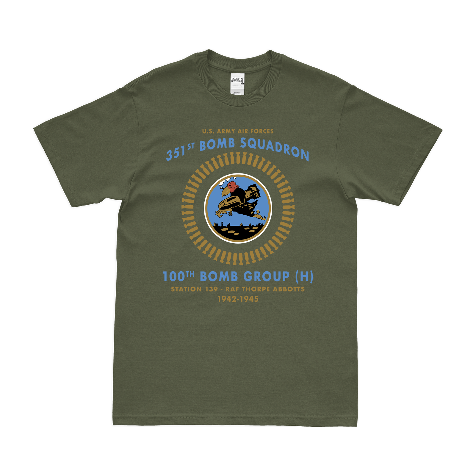 351st Bomb Squadron Since 1942 Legacy T-Shirt Tactically Acquired Military Green Clean Small