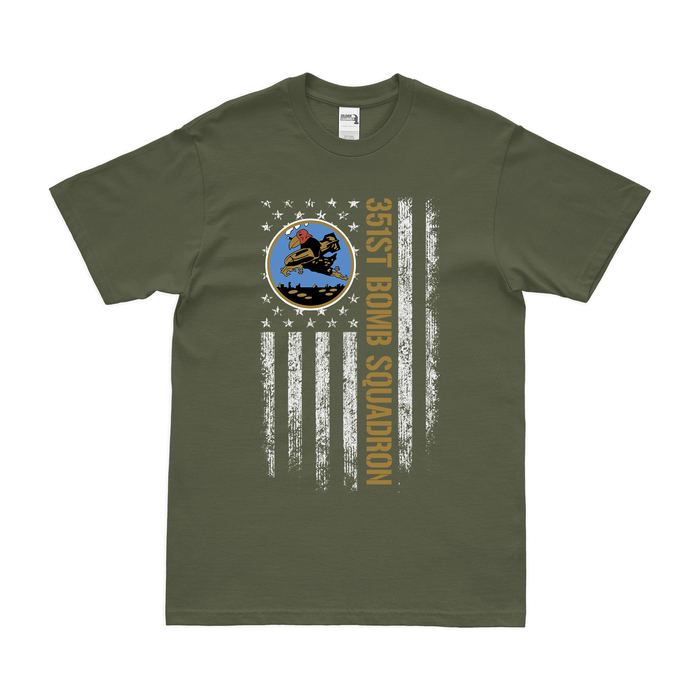 351st Bomb Squadron American Flag T-Shirt Tactically Acquired Military Green Clean Small