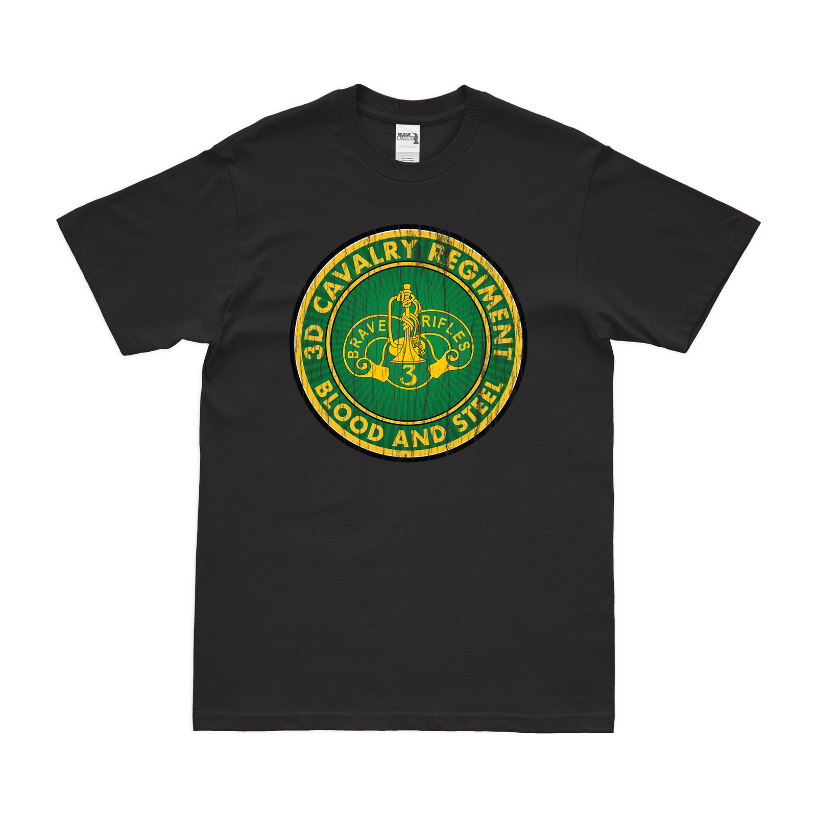 3d Cavalry Regiment Motto Emblem T-Shirt Tactically Acquired Black Distressed Small