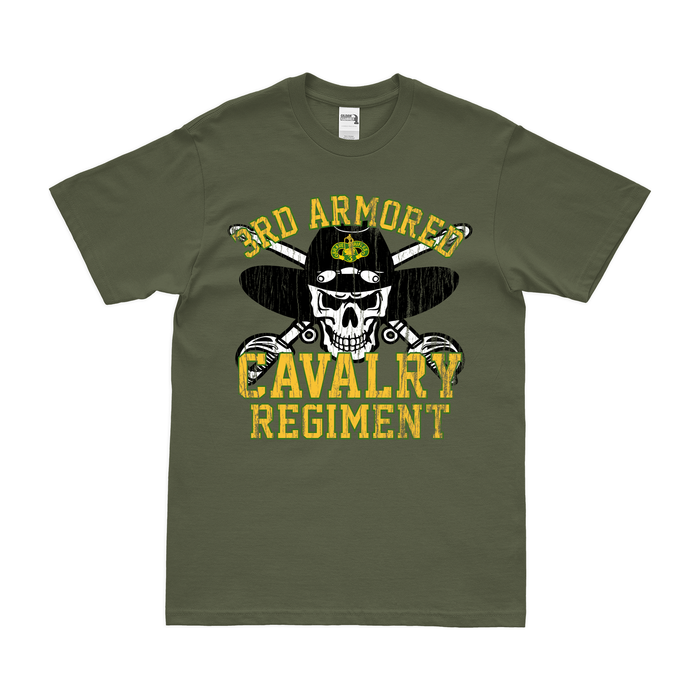 3d Armored Cavalry Regiment (3rd ACR) Skull T-Shirt Tactically Acquired Military Green Distressed Small