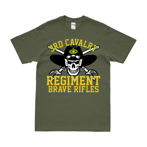 3d Cavalry Regiment Brave Rifles Motto Skull T-Shirt Tactically Acquired Military Green Clean Small