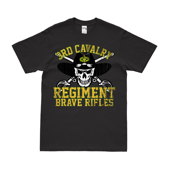3d Cavalry Regiment Brave Rifles Motto Skull T-Shirt Tactically Acquired Black Distressed Small