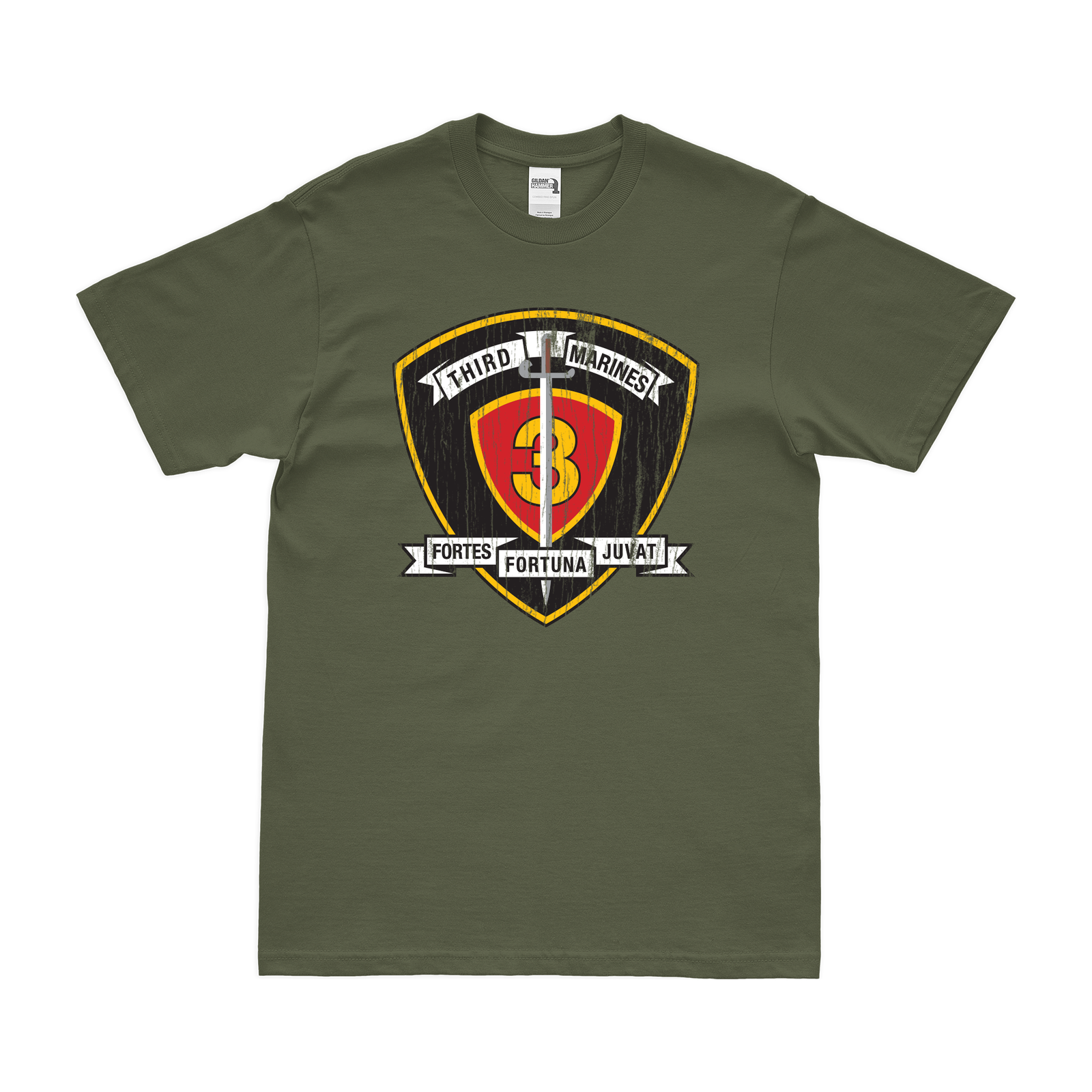 3rd Marine Regiment Unit Emblem T-Shirt Tactically Acquired Military Green Distressed Small