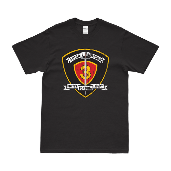3rd Marine Regiment Unit Emblem T-Shirt Tactically Acquired Black Distressed Small
