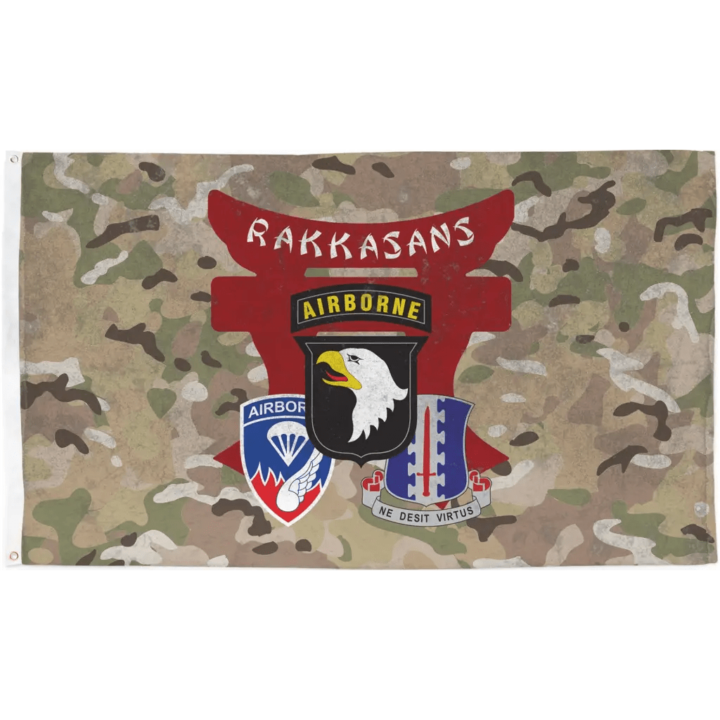 U.S. Army 187th Airborne Infantry "Rakkasans" OCP Camo Indoor Wall Flag Tactically Acquired   