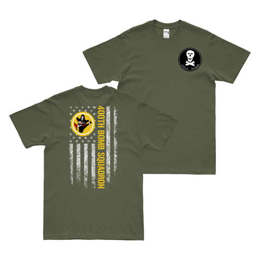 Double-Sided 400th Bomb Squadron American Flag T-Shirt Tactically Acquired Military Green Clean Small