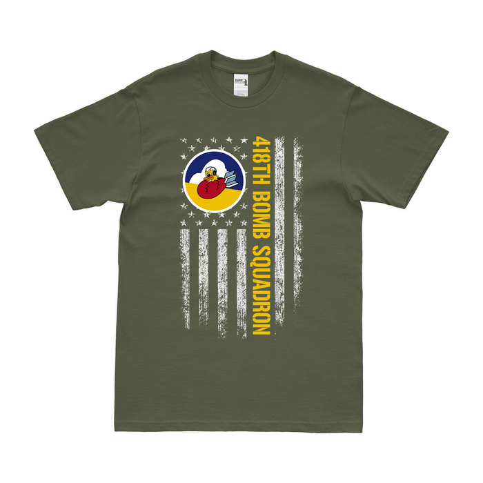 418th Bomb Squadron American Flag T-Shirt Tactically Acquired Military Green Clean Small