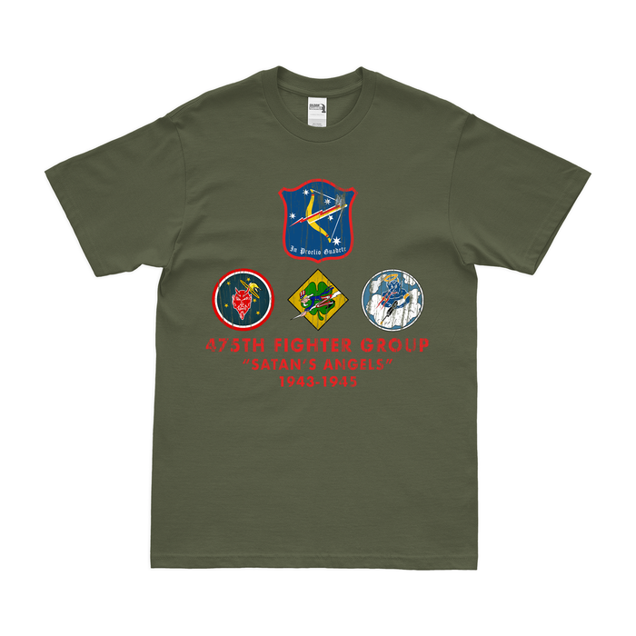 475th Fighter Group WW2 Squadron Legacy T-Shirt Tactically Acquired Military Green Distressed Small