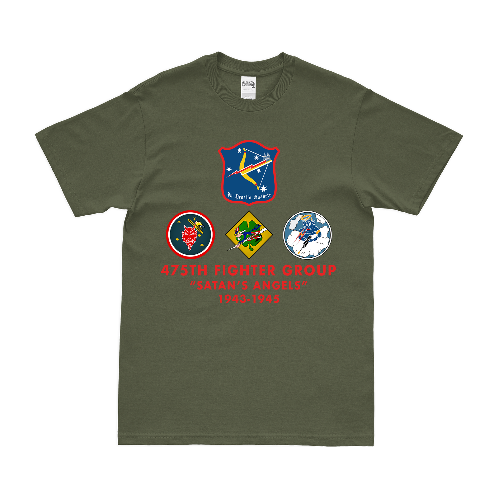 475th Fighter Group WW2 Squadron Legacy T-Shirt Tactically Acquired Military Green Clean Small
