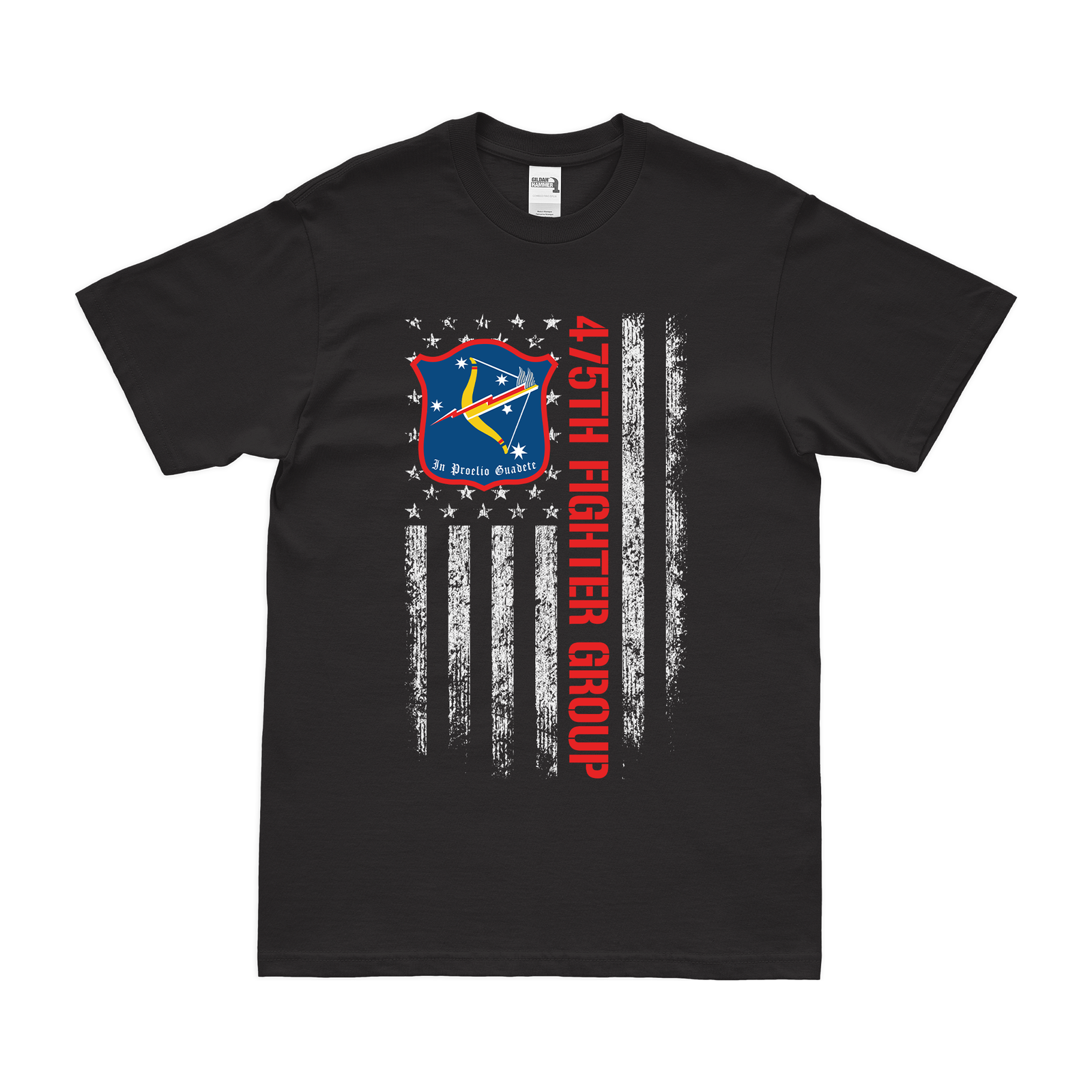475th Fighter Group WW2 American Flag T-Shirt Tactically Acquired Black Clean Small