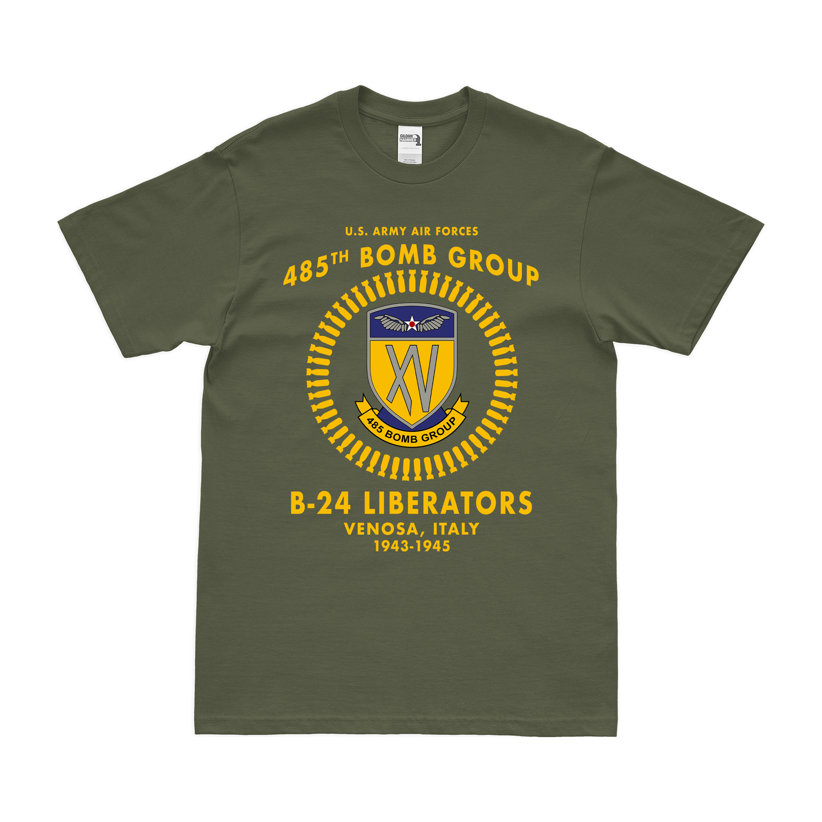 485th Bomb Group (Heavy) WW2 Legacy T-Shirt Tactically Acquired Military Green Clean Small