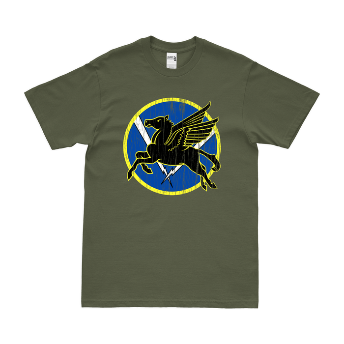 486th Fighter Squadron WW2 Logo T-Shirt Tactically Acquired Military Green Distressed Small