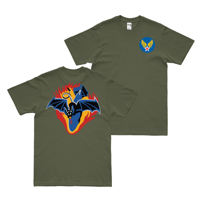 Double-Sided 499th Bomb Squadron WW2 AAF T-Shirt Tactically Acquired Military Green Clean Small