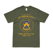 57th Fighter Group WW2 Legacy T-Shirt Tactically Acquired Military Green Distressed Small