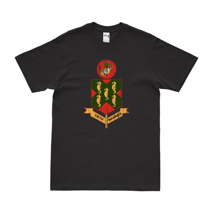 5th Marine Regiment Unit Emblem T-Shirt Tactically Acquired Black Distressed Small