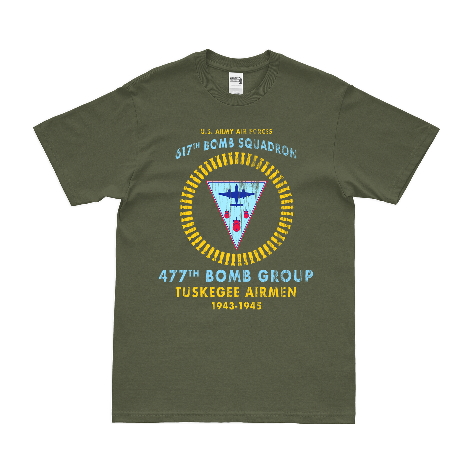 617th Bomb Squadron Tuskegee Airmen WW2 Legacy T-Shirt Tactically Acquired Military Green Distressed Small