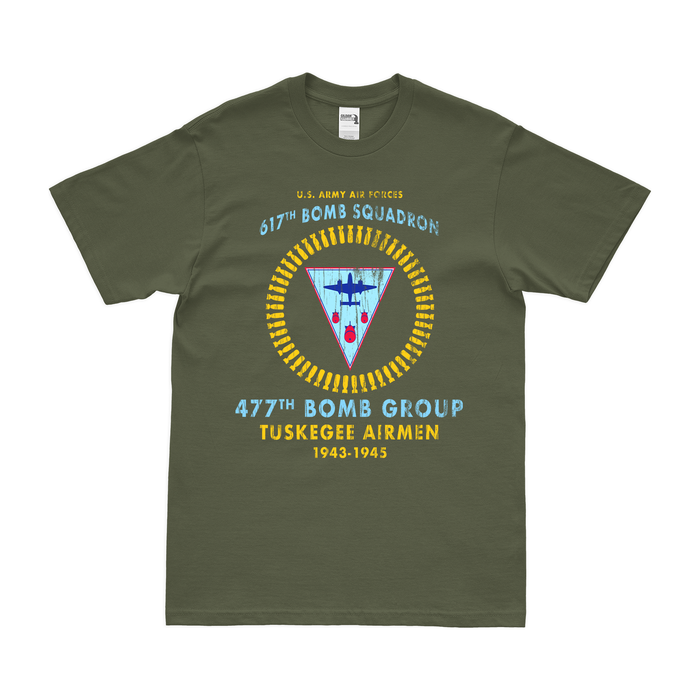 617th Bomb Squadron Tuskegee Airmen WW2 Legacy T-Shirt Tactically Acquired Military Green Distressed Small