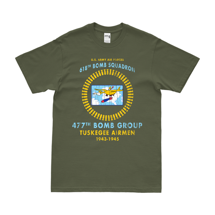 618th Bomb Squadron Tuskegee Airmen WW2 Legacy T-Shirt Tactically Acquired Military Green Distressed Small