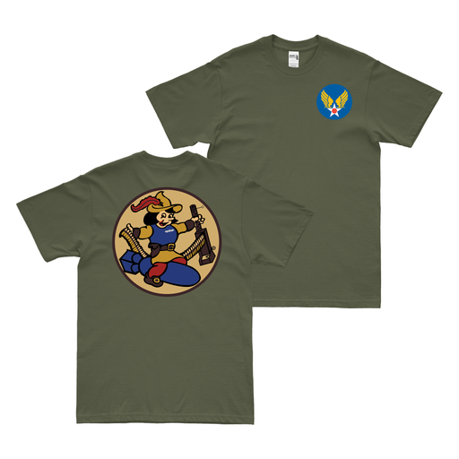 Double-Sided 713th Bomb Squadron WW2 AAF T-Shirt Tactically Acquired Military Green Clean Small