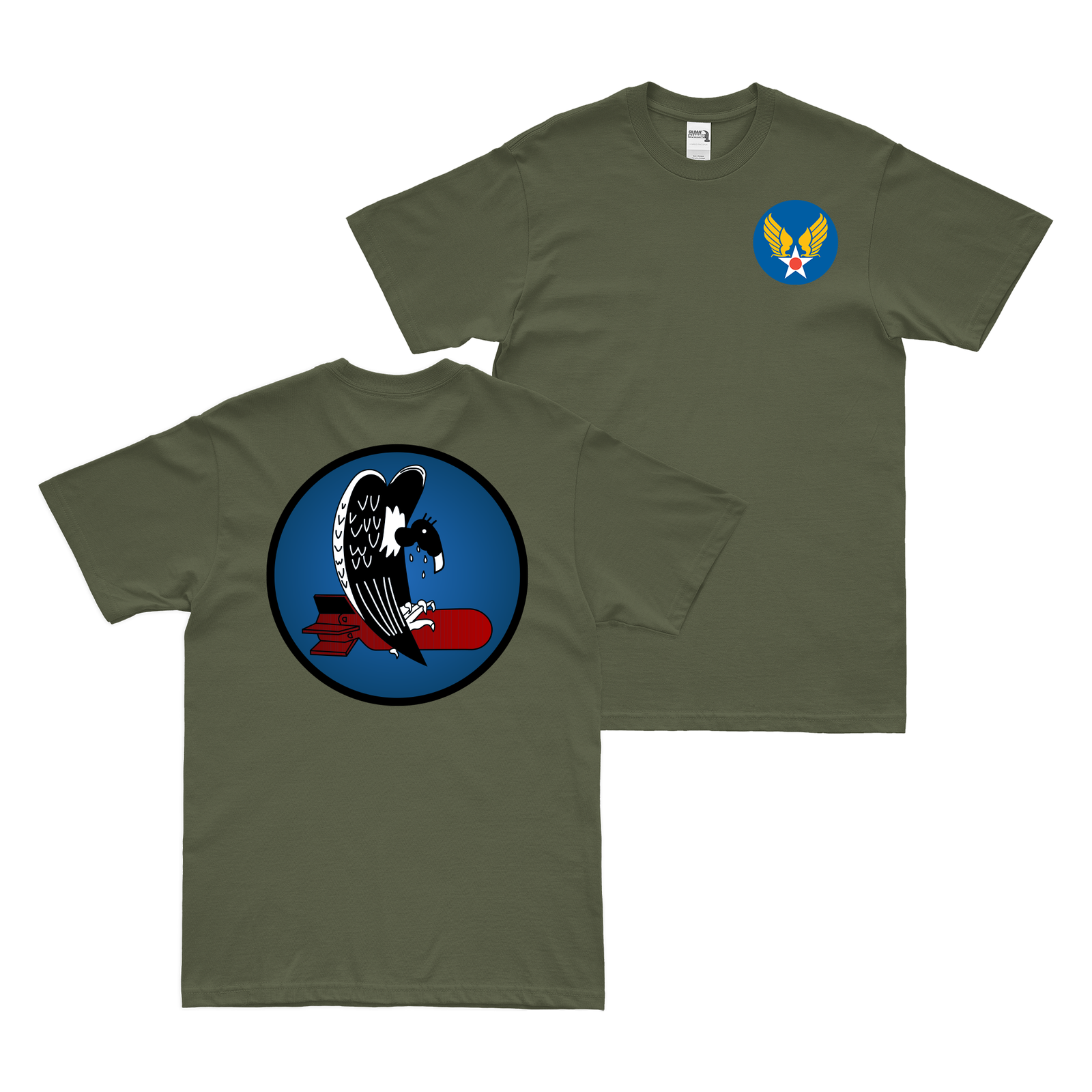 Double-Sided 743rd Bomb Squadron WW2 AAF T-Shirt Tactically Acquired Military Green Clean Small