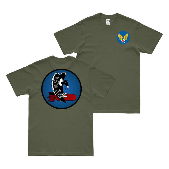 Double-Sided 743rd Bomb Squadron WW2 AAF T-Shirt Tactically Acquired Military Green Clean Small