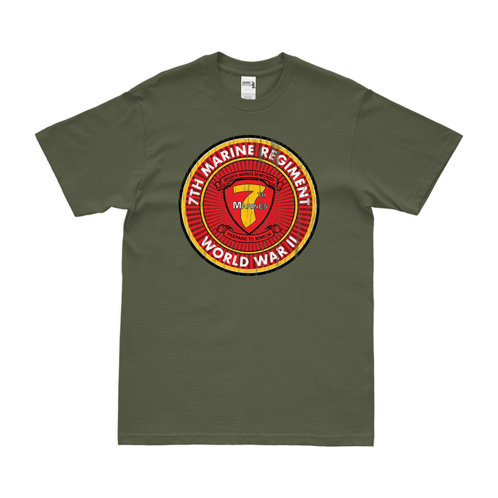 7th Marine Regiment WWII Legacy T-Shirt Tactically Acquired Military Green Distressed Small