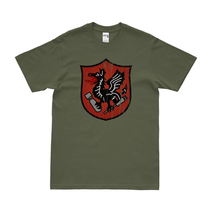 833rd Bombardment Squadron WW2 T-Shirt Tactically Acquired Military Green Distressed Small