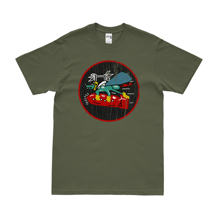 835th Bombardment Squadron WW2 T-Shirt Tactically Acquired Military Green Distressed Small