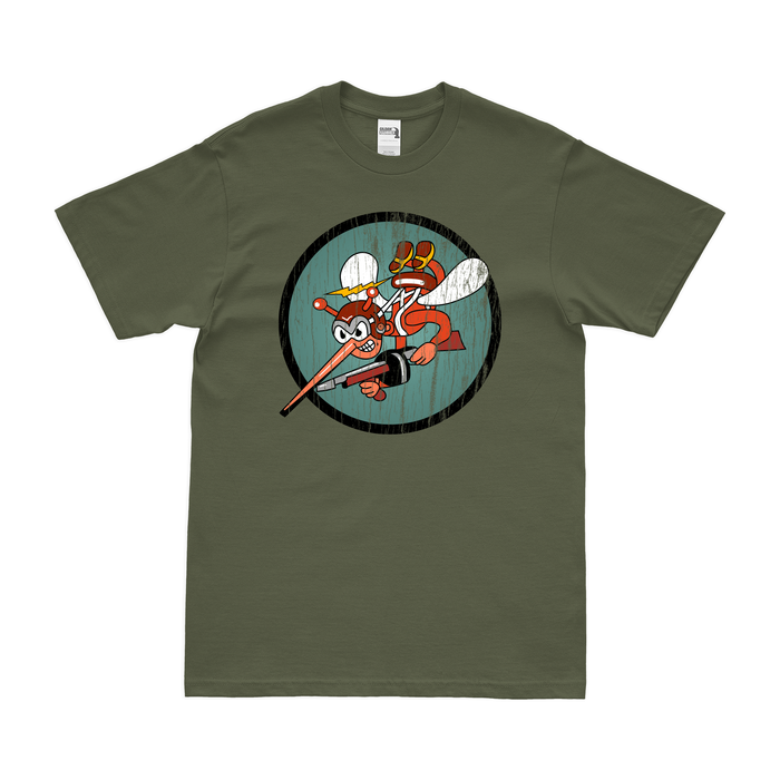 87th Fighter Squadron WW2 Emblem T-Shirt Tactically Acquired Military Green Distressed Small