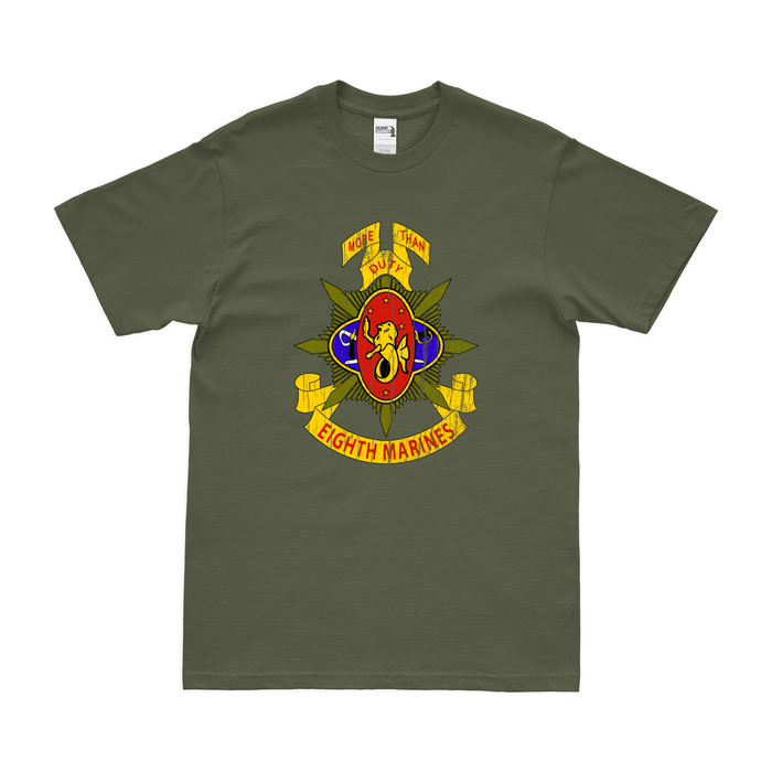 8th Marine Regiment Unit Emblem T-Shirt Tactically Acquired Military Green Distressed Small