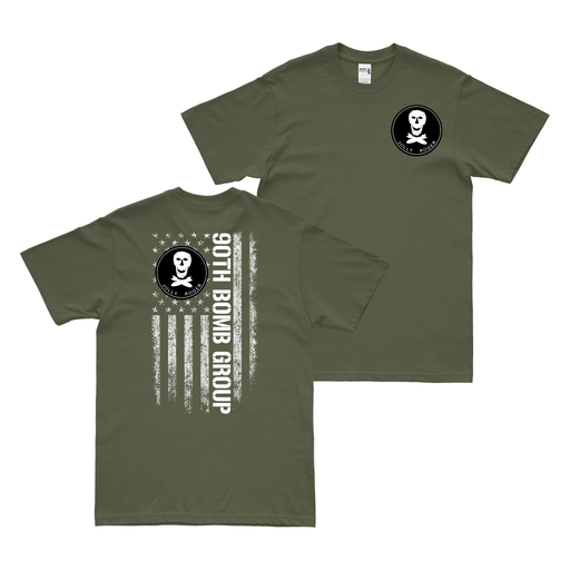 Double-Sided 90th Bomb Group American Flag T-Shirt Tactically Acquired Military Green Clean Small