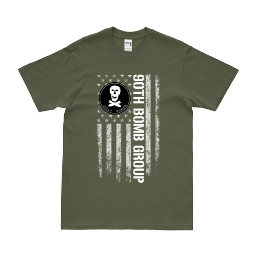 90th Bomb Group American Flag T-Shirt Tactically Acquired Military Green Small 