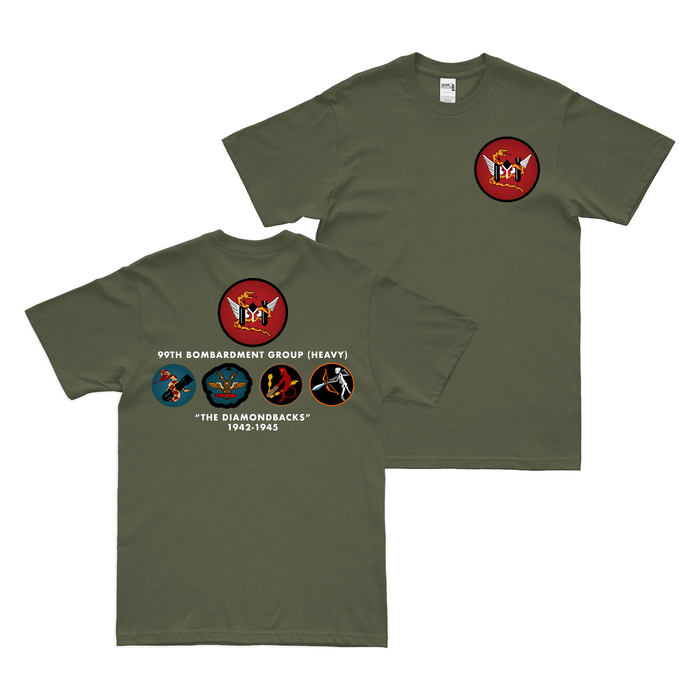 Double-Sided 99th Bomb Group Squadron Legacy T-Shirt Tactically Acquired Military Green Clean Small