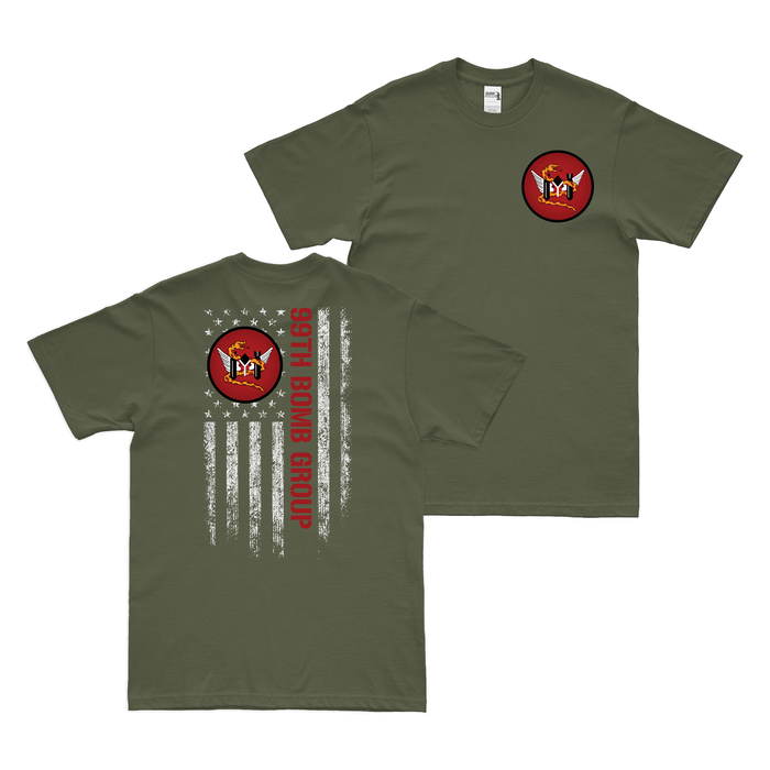 Double-Sided 99th Bomb Group American Flag T-Shirt Tactically Acquired Military Green Clean Small